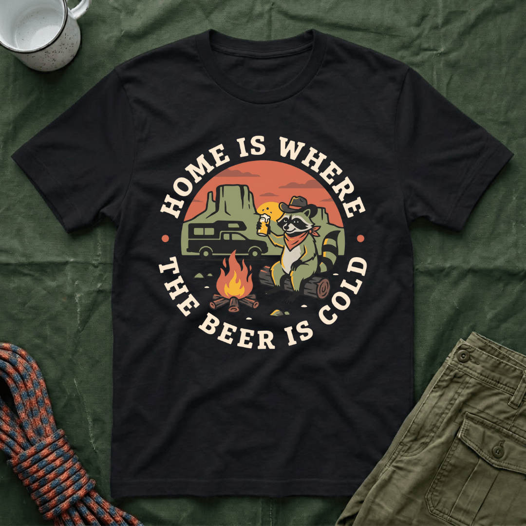 Home Is Where The Beer Is Cold Racoon T-Shirt