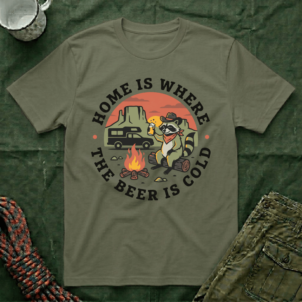 Home Is Where The Beer Is Cold Racoon T-Shirt