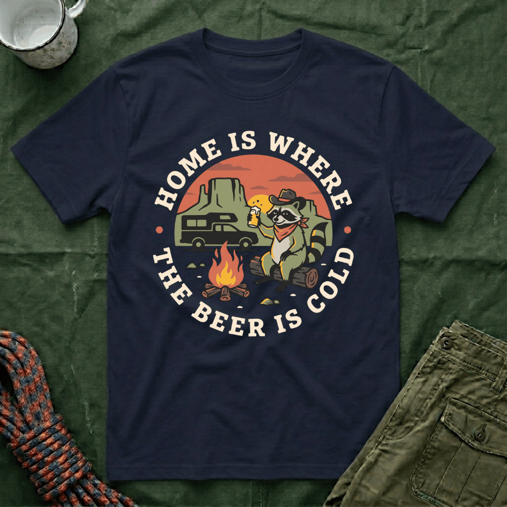 Home Is Where The Beer Is Cold Racoon T-Shirt