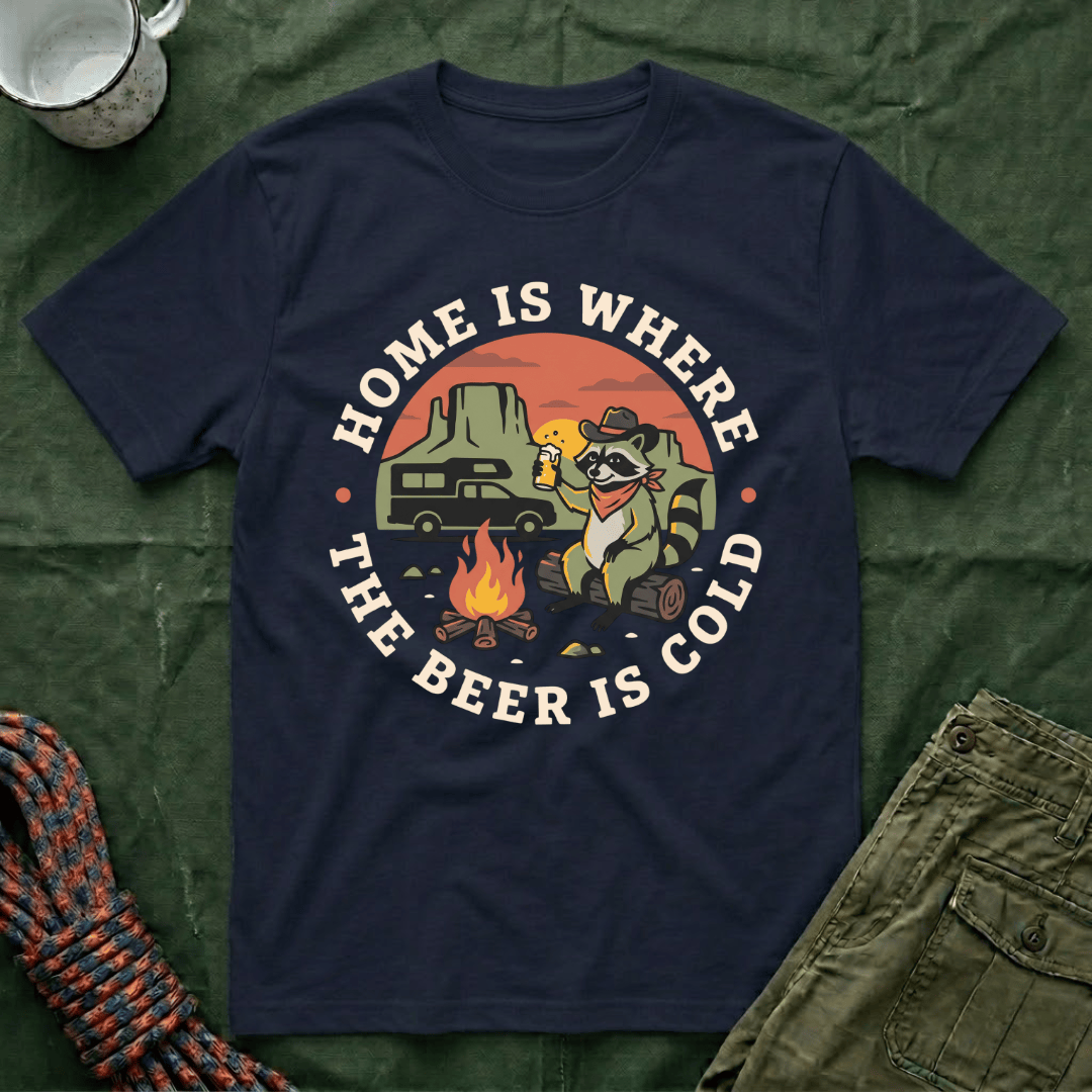 Home Is Where The Beer Is Cold Racoon T-Shirt