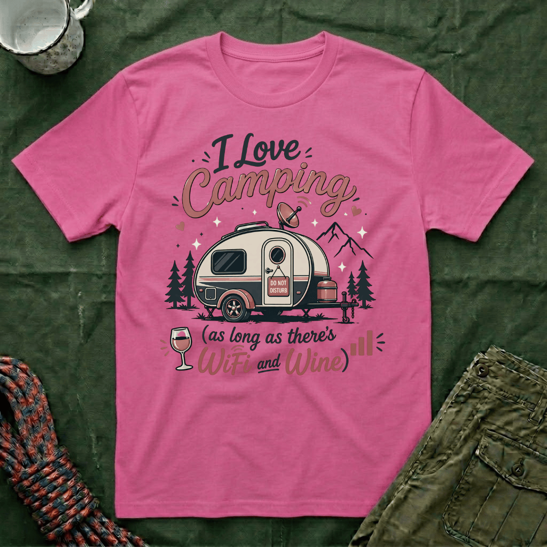 I Love Camping Wifi and Wine T-Shirt Dark Shirts