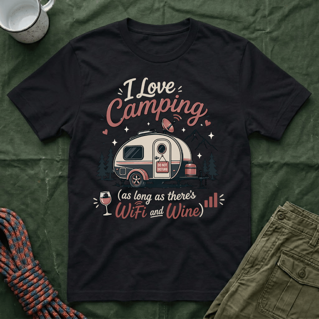 I Love Camping Wifi and Wine T-Shirt Dark Shirts
