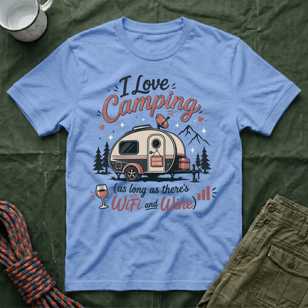 I Love Camping Wifi and Wine T-Shirt Dark Shirts