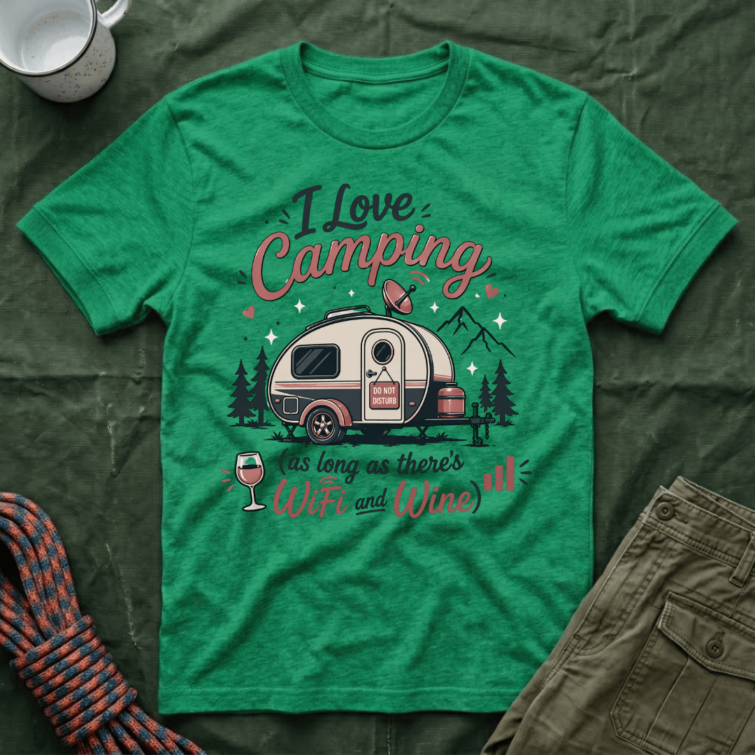 I Love Camping Wifi and Wine T-Shirt Dark Shirts