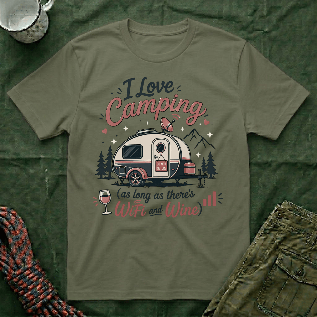 I Love Camping Wifi and Wine T-Shirt Dark Shirts