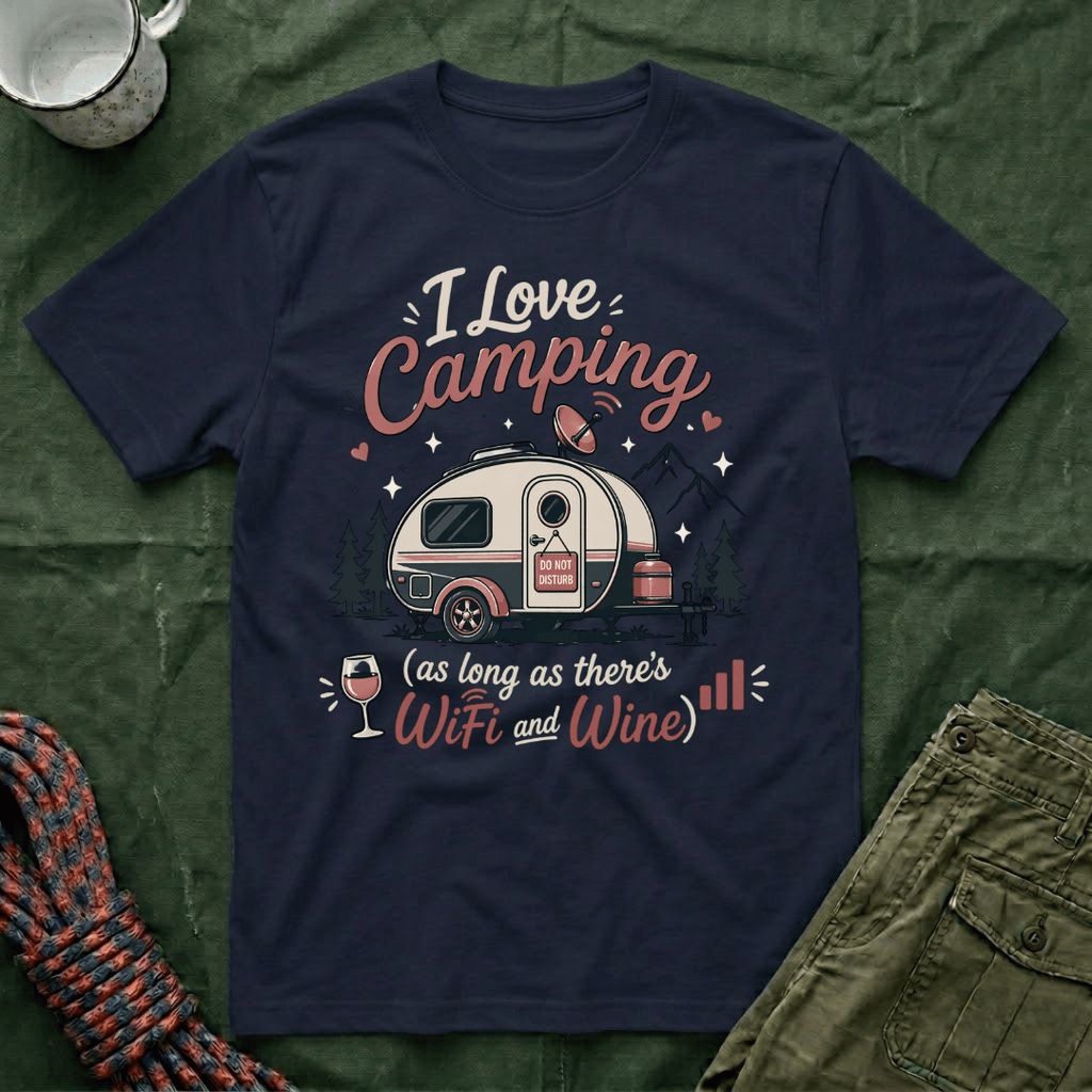 I Love Camping Wifi and Wine T-Shirt Dark Shirts