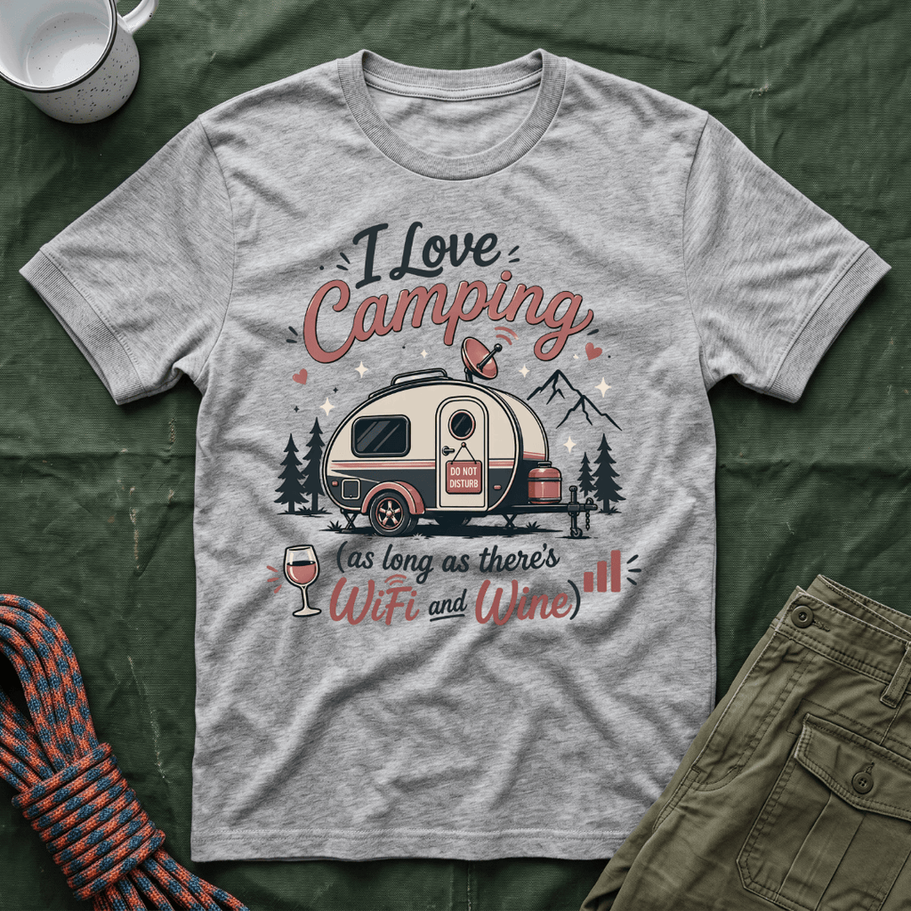 I Love Camping Wifi and Wine T-Shirt Dark Shirts