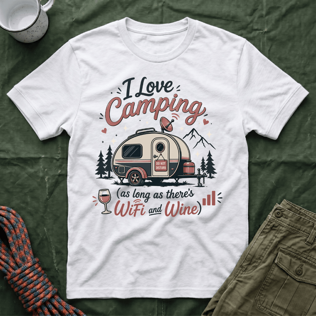 I Love Camping Wifi and Wine T-Shirt Dark Shirts