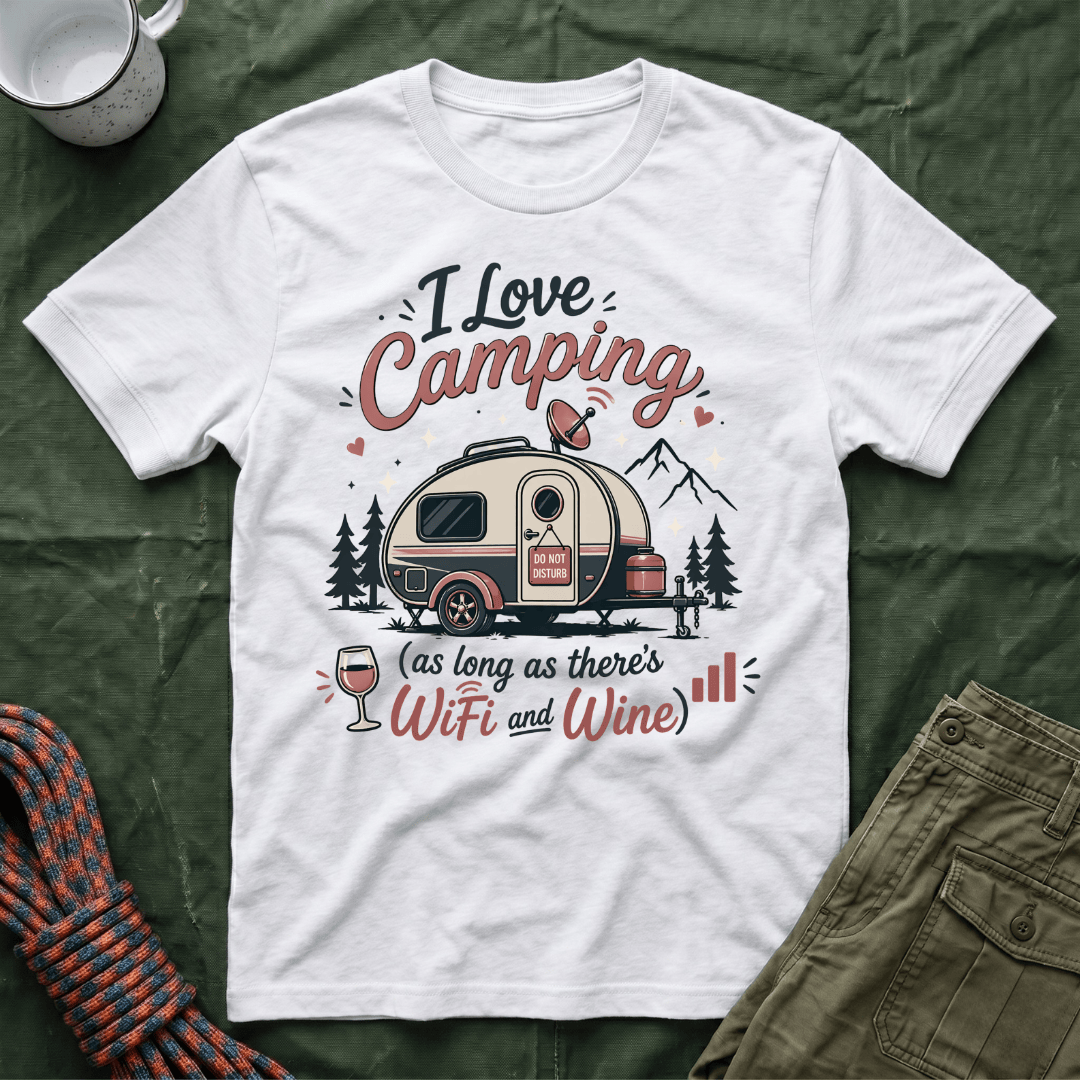 I Love Camping Wifi and Wine T-Shirt Dark Shirts