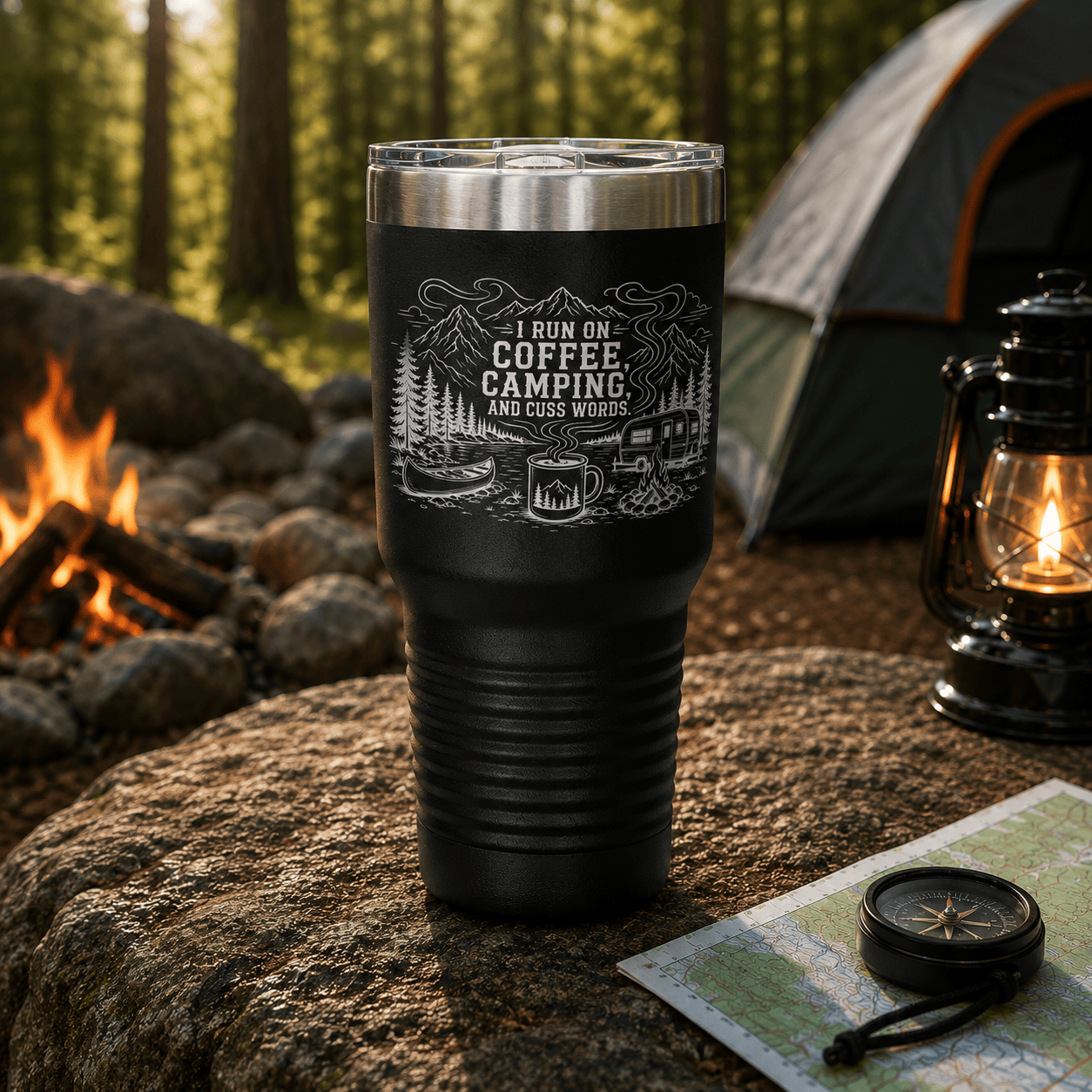 I Run On Coffee, Camping, and Cuss Words Classic Tumbler