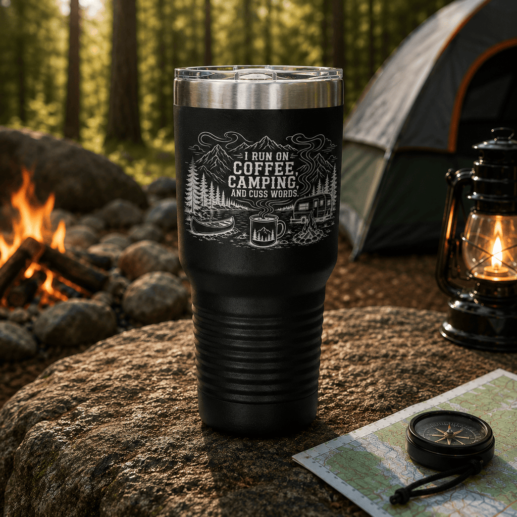 I Run On Coffee, Camping, and Cuss Words Classic Tumbler
