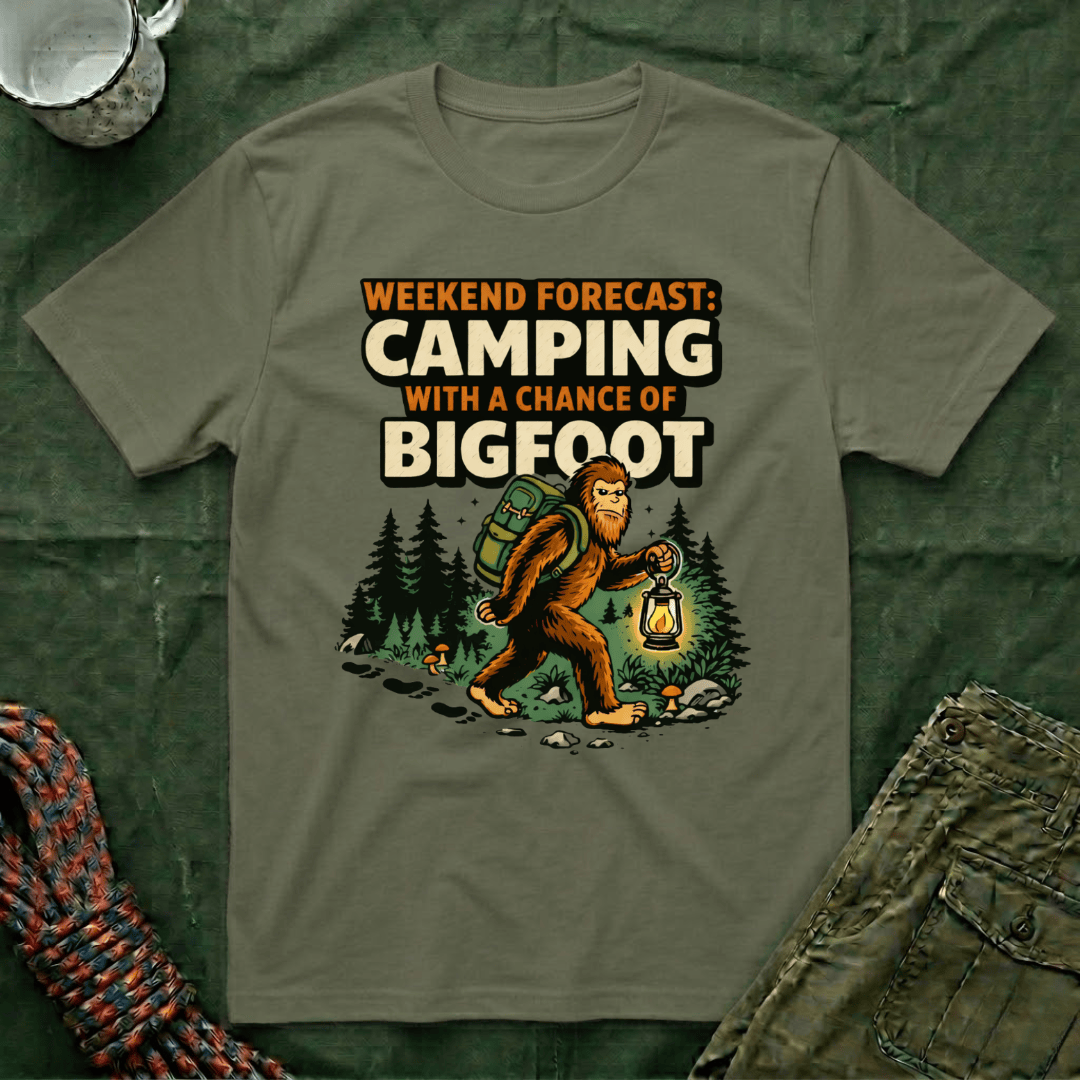 Weekend Forecast Camping With A Chance Of Bigfoot T-Shirt