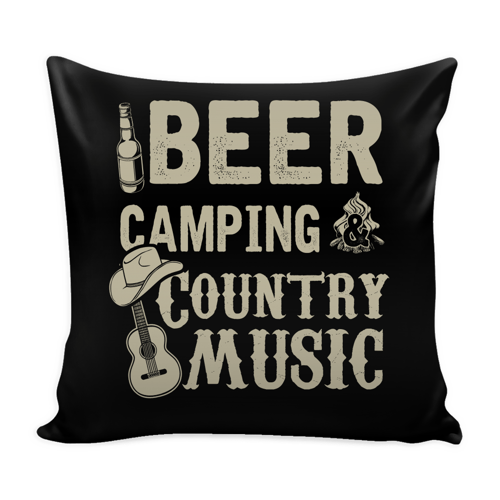 Beer, Camping, and Country Music - Pillow Cover