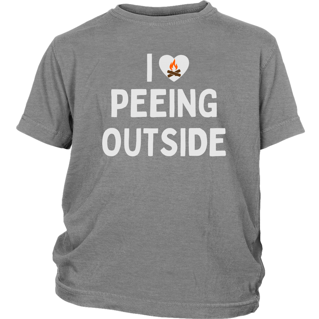 I Love Peeing Outside - Funny Kids Camping Shirt Gray