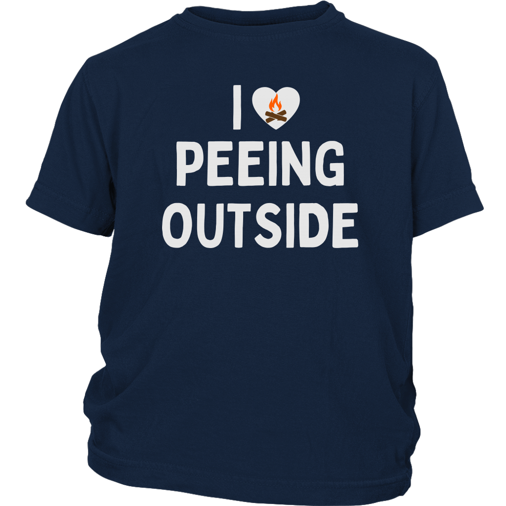 I Love Peeing Outside - Funny Kids Camping Shirt Navy Blue