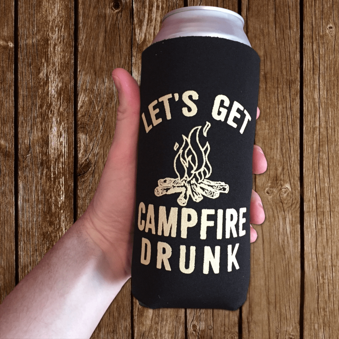 Funny "Let's Get Campfire Drunk" - 24 Ounce Tallboy Beer Can Cooler