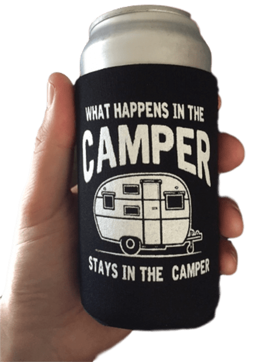 Funny "What Happens In The Camper Stays In The Camper" - Camping Can Cooler