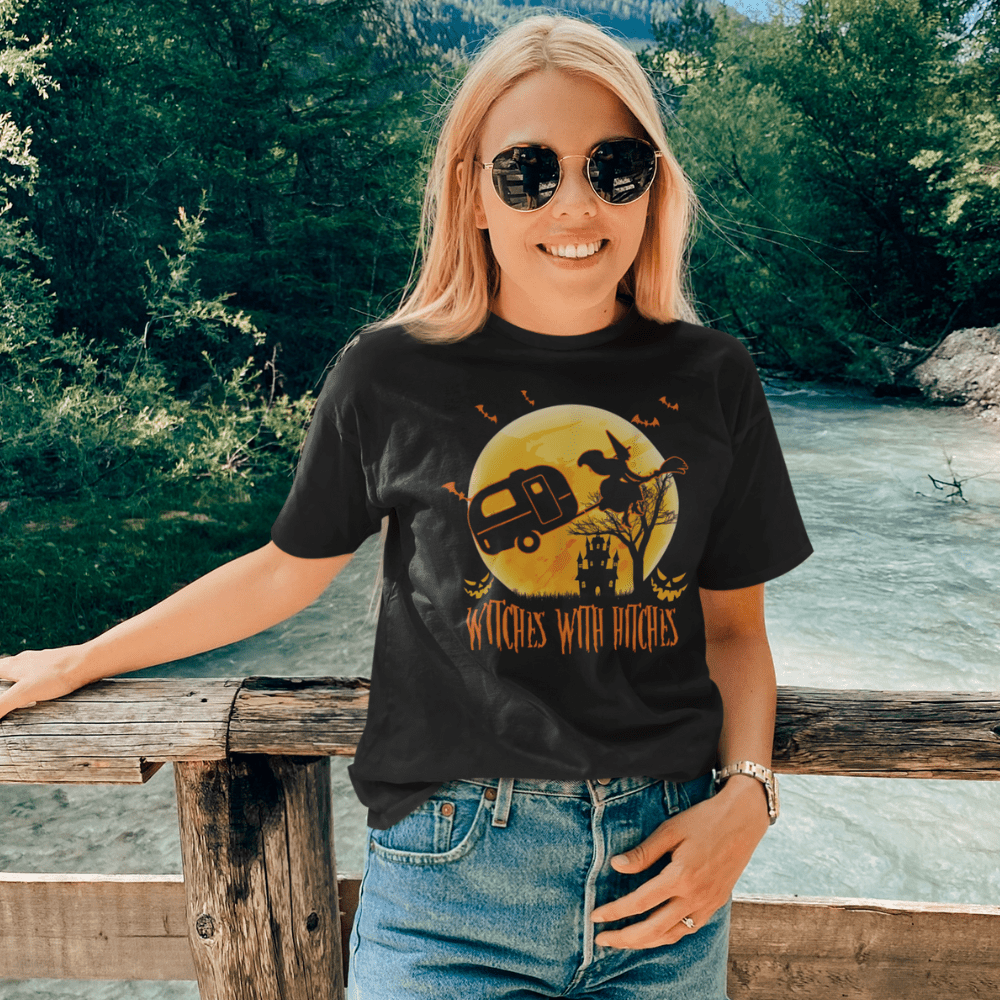 Funny "Witches With Hitches" Camping Halloween Shirts and Hoodies
