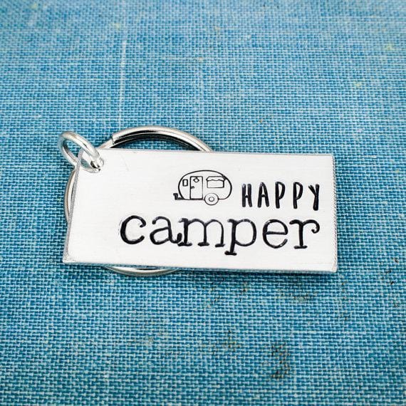 Handcrafted Stamped "Happy Camper" Keychain