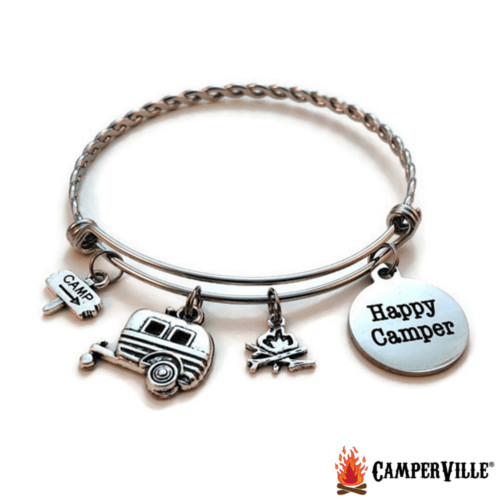 Braided Stainless Steel "Happy Camper" Camper Trailer Charm Bracelet