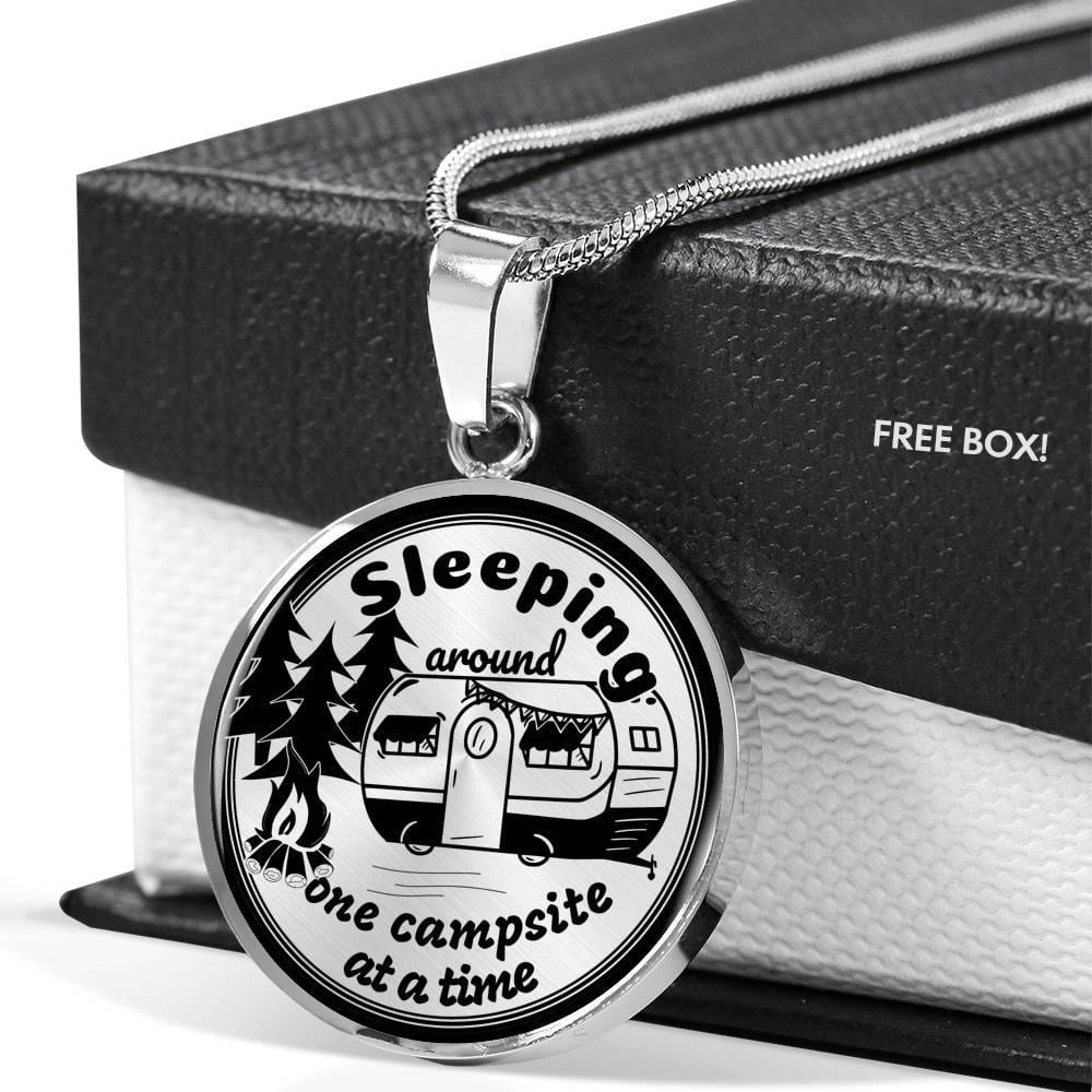 Funny "Sleeping Around One Campsite At A Time" Necklace (Custom Engraving Available)