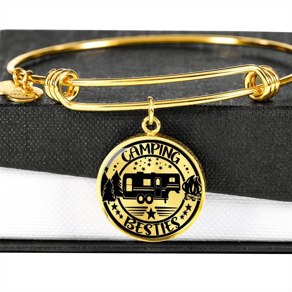 Adorable "Camping Besties" Fifth Wheel Bangle Bracelet (Custom Engraving Available)