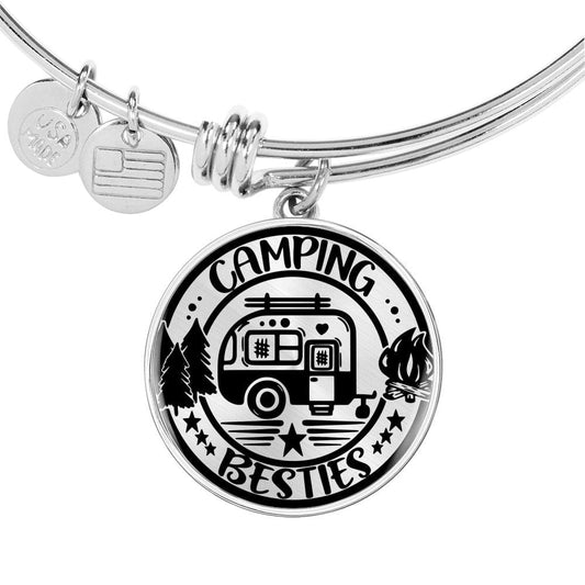Adorable "Camping Besties" Bangle Bracelet (Custom Engraving Available)