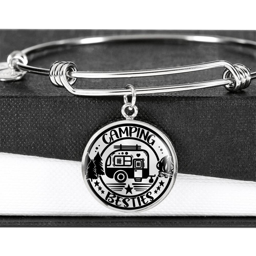 Adorable "Camping Besties" Bangle Bracelet (Custom Engraving Available)