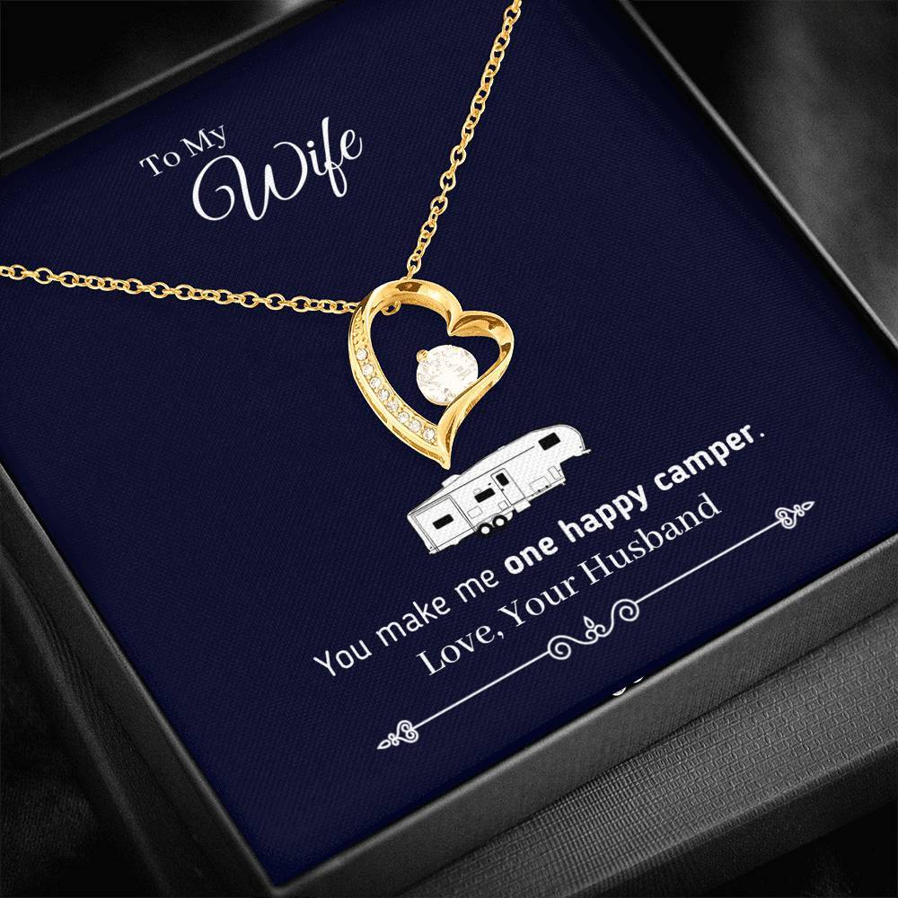 "To My Wife - You Make Me One Happy Camper" - Heart Necklace (Fifth Wheel Version)