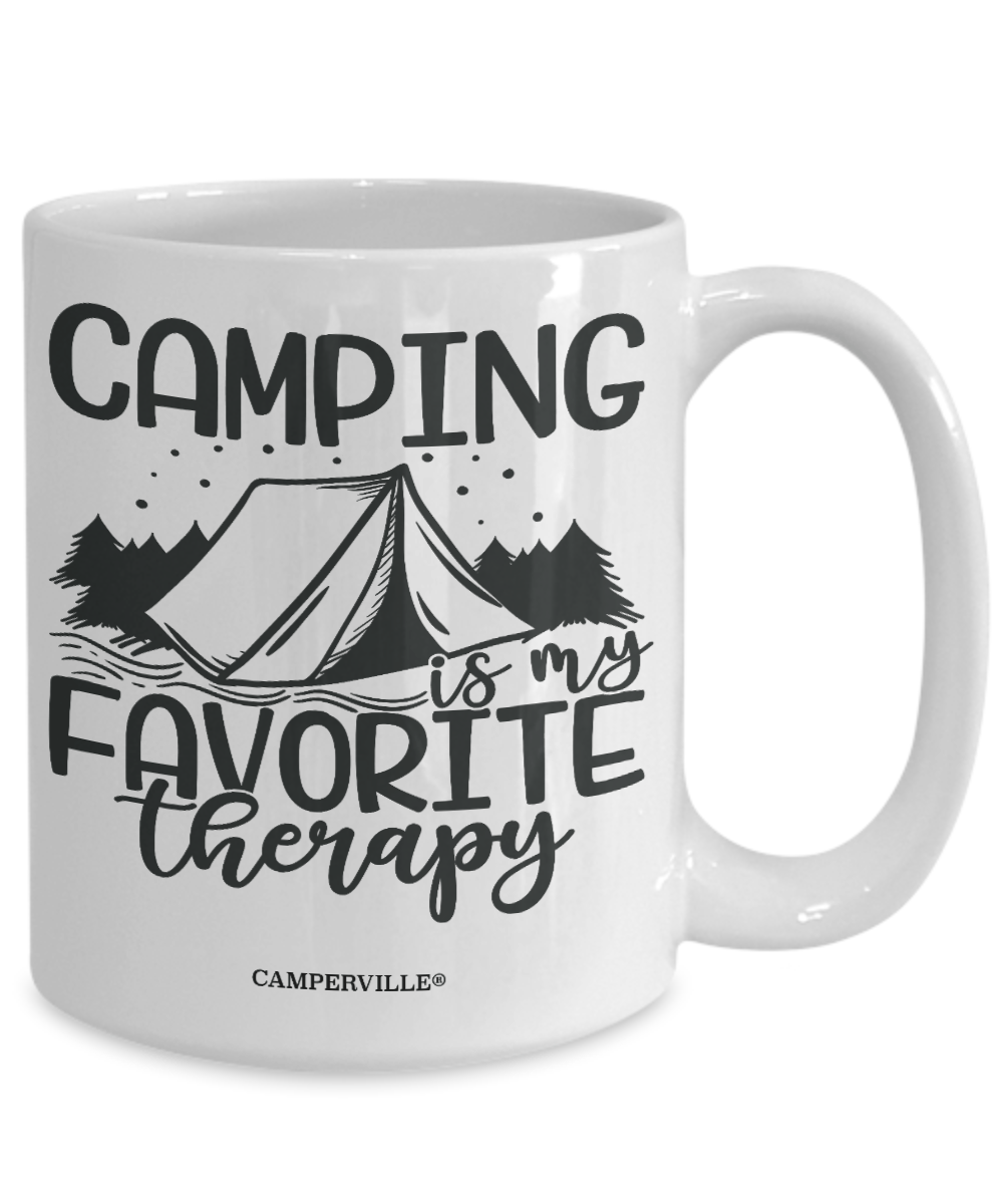 Funny "Camping Is My Favorite Therapy" Mug
