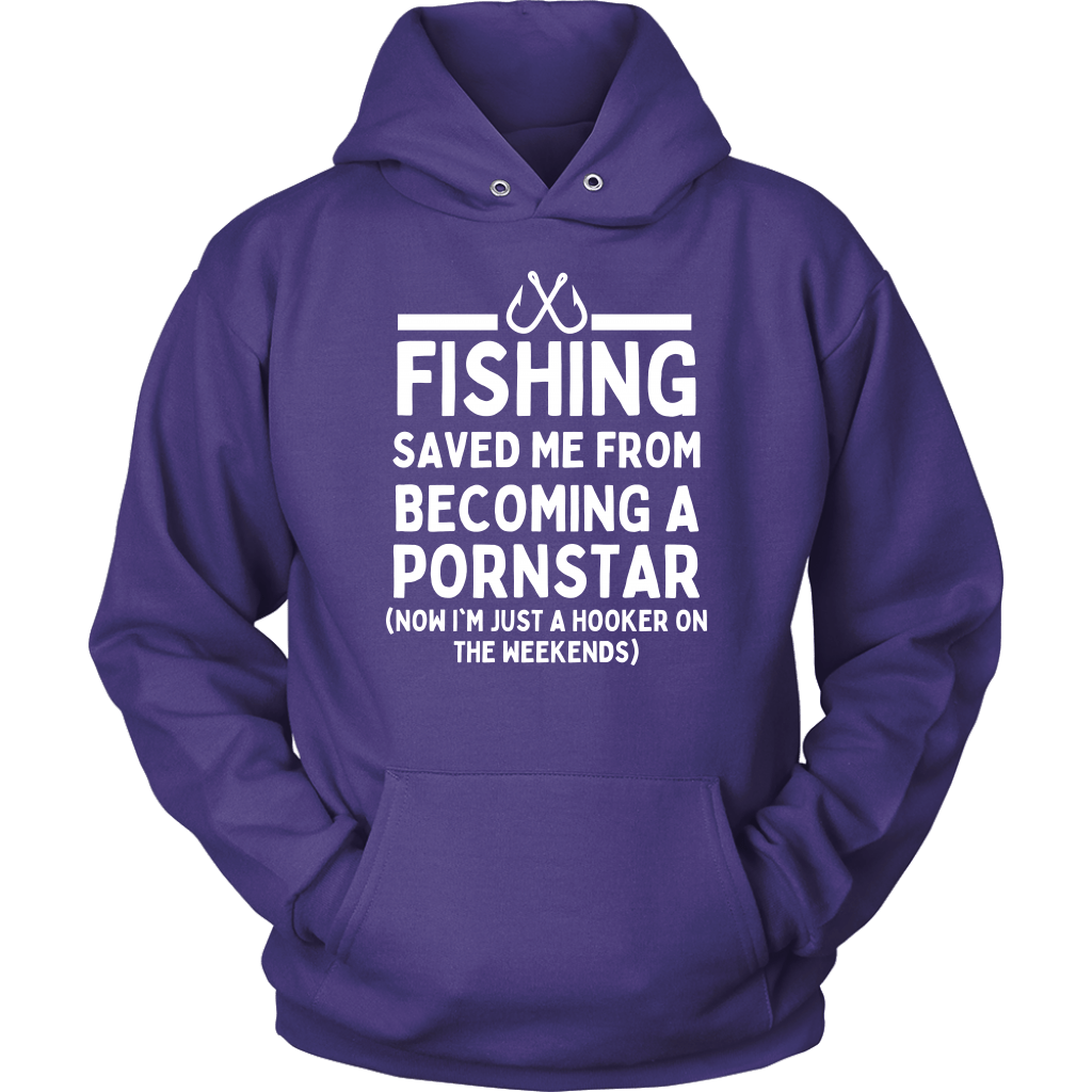 Funny Fishing Shirt, Fishing Saved Me From Becoming A Pornstar - Purple Hoodie