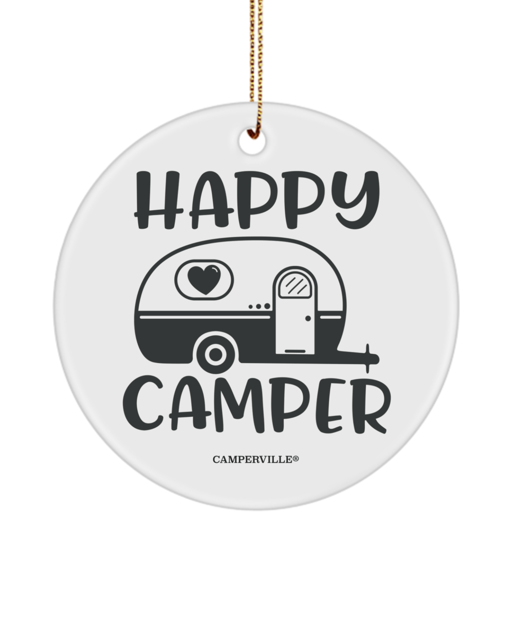 Happy Camper Camping Christmas Ornament - White