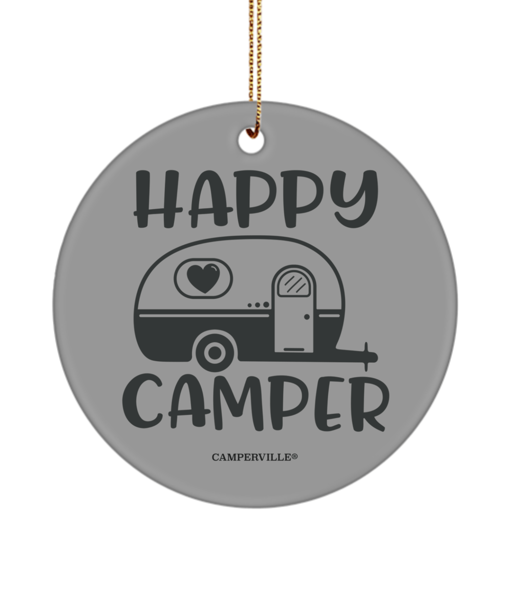 Happy Camper Camping Christmas Ornament - Gray