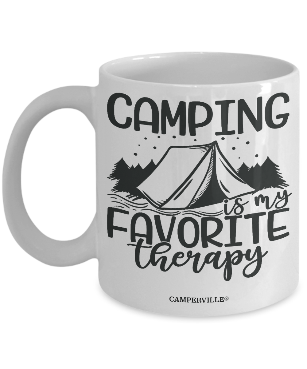 Funny "Camping Is My Favorite Therapy" Mug