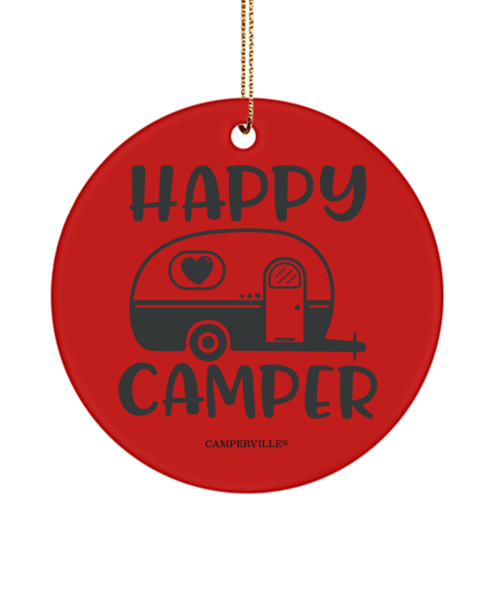 Happy Camper Camping Christmas Ornament - Red